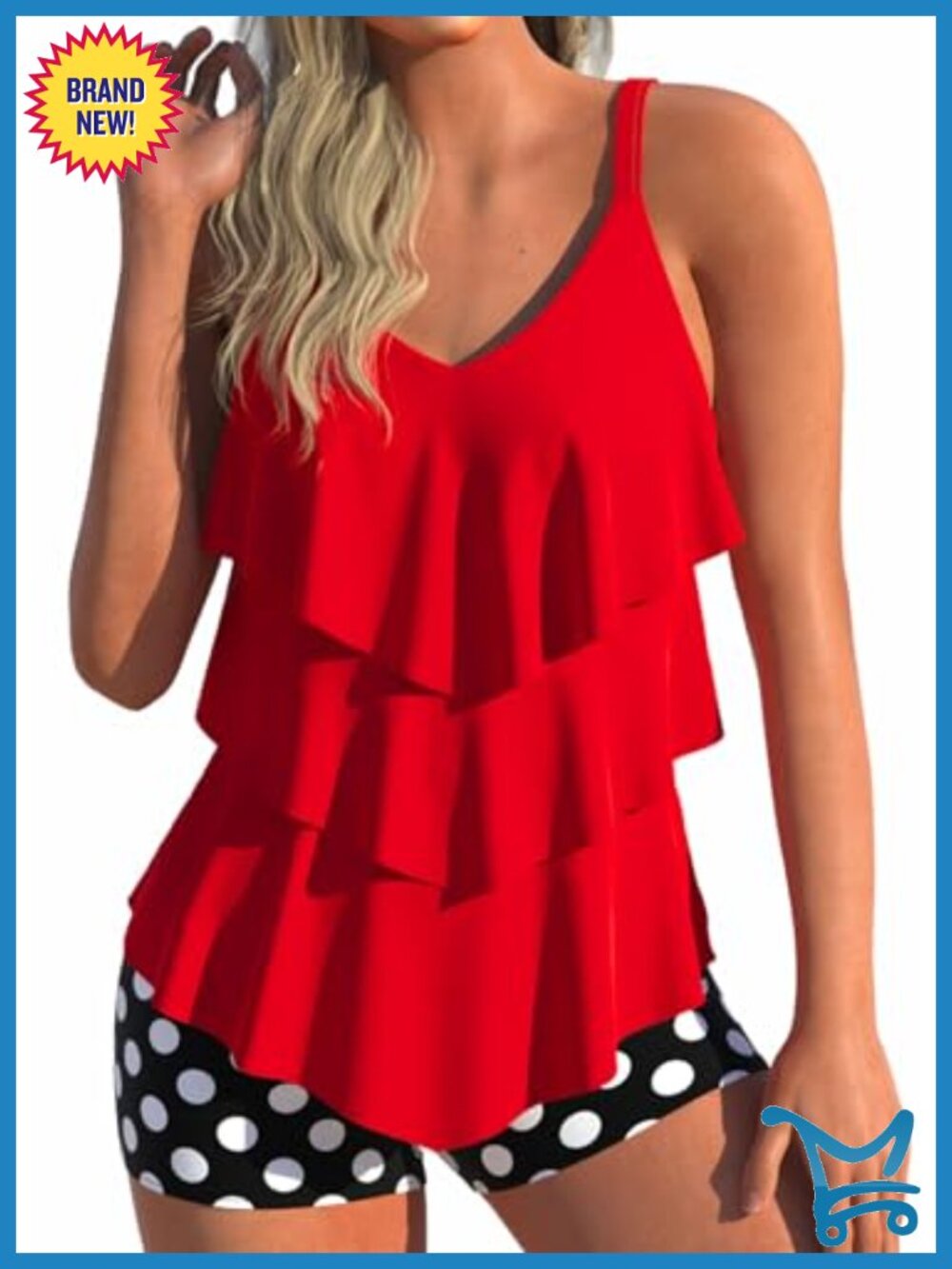Women's Layered Ruffle Tankini Set with Boyshorts Flowy Swimdress